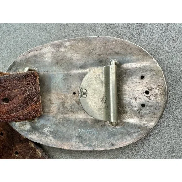 HUGE Vtg DIABLO Western STERLING Silver TROPHY Belt BUCKLE 3.5x5.5 RODEO Cowboy